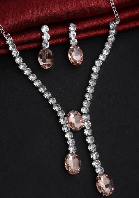 Peach 3 Oval Stone Ad Necklace For Women