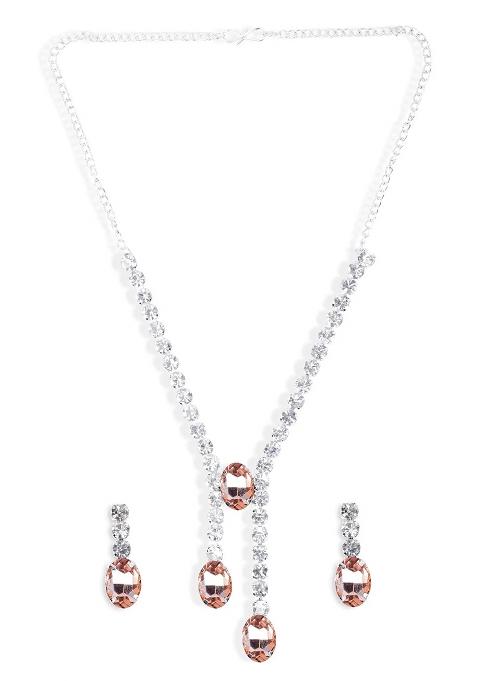 Peach 3 Oval Stone Ad Necklace For Women