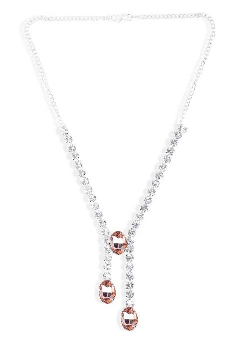 Peach 3 Oval Stone Ad Necklace For Women