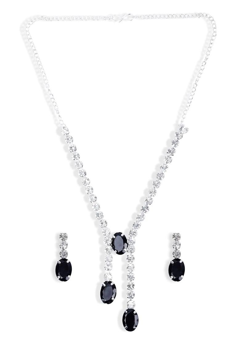 Black 3 Oval Stone Ad Necklace For Women