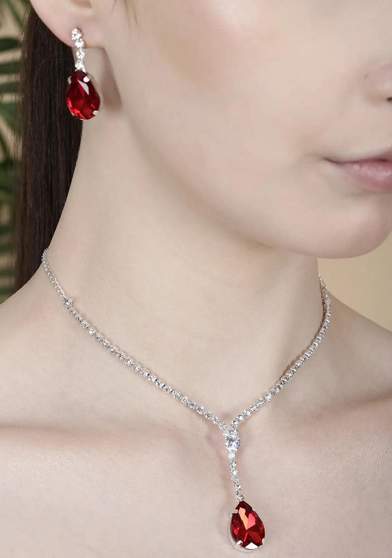 Ad Red Single Drop Pendant Single Line Necklace For Women