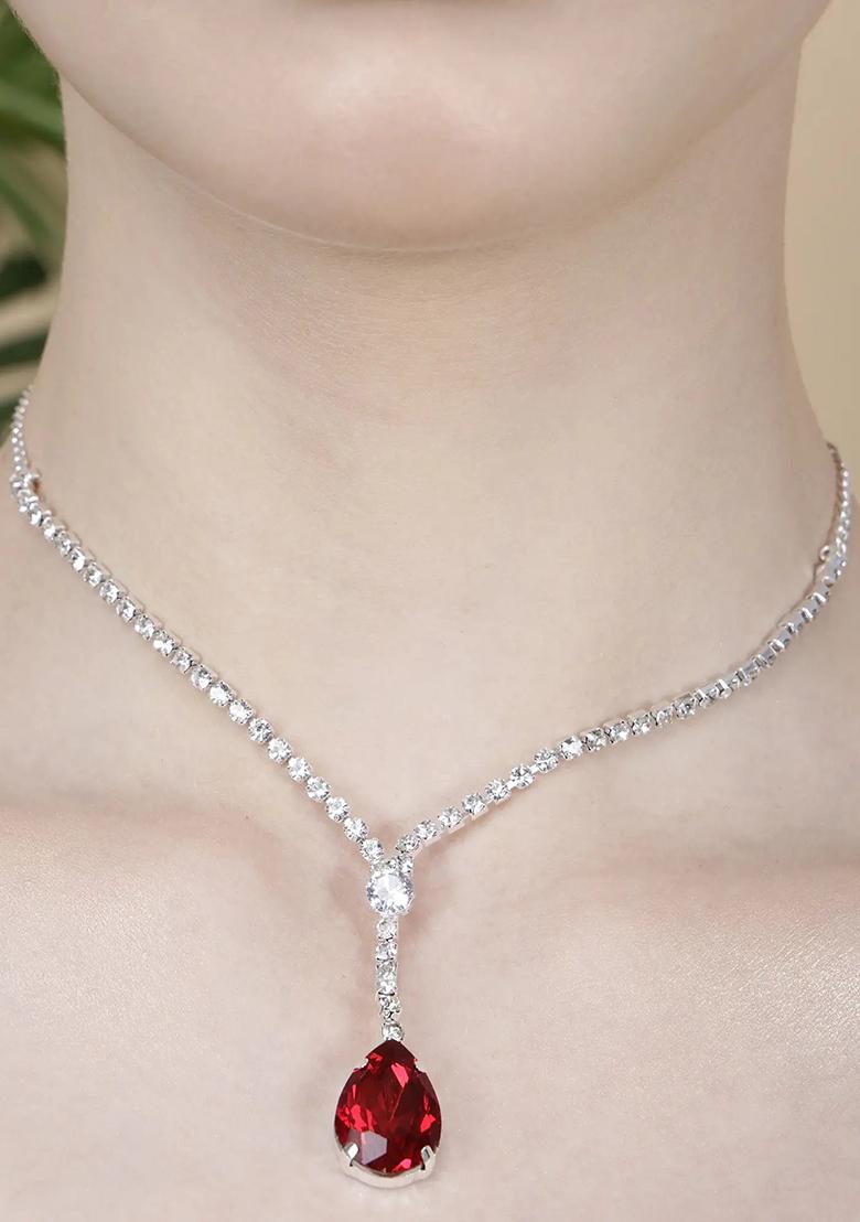 Ad Red Single Drop Pendant Single Line Necklace For Women