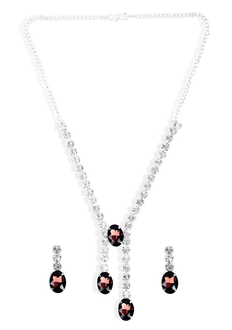 Brown 3 Oval Stone Ad Necklace For Women