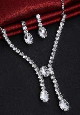 White 3 Oval Stone Ad Necklace For Women