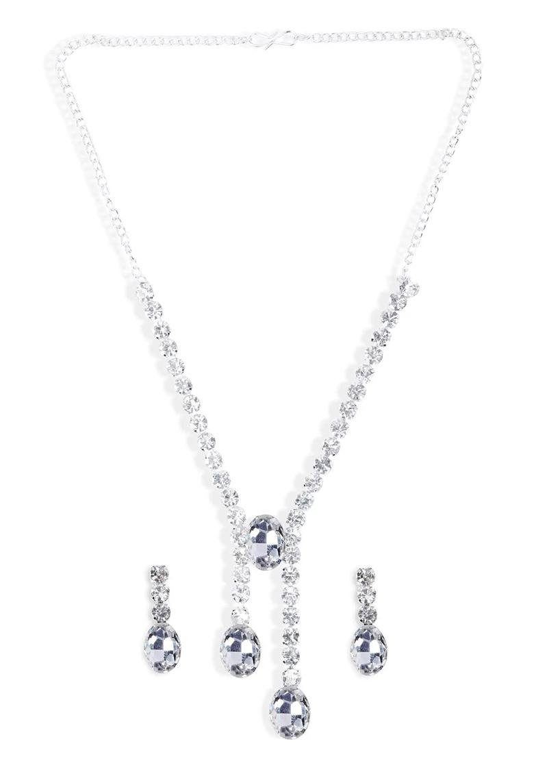 White 3 Oval Stone Ad Necklace For Women