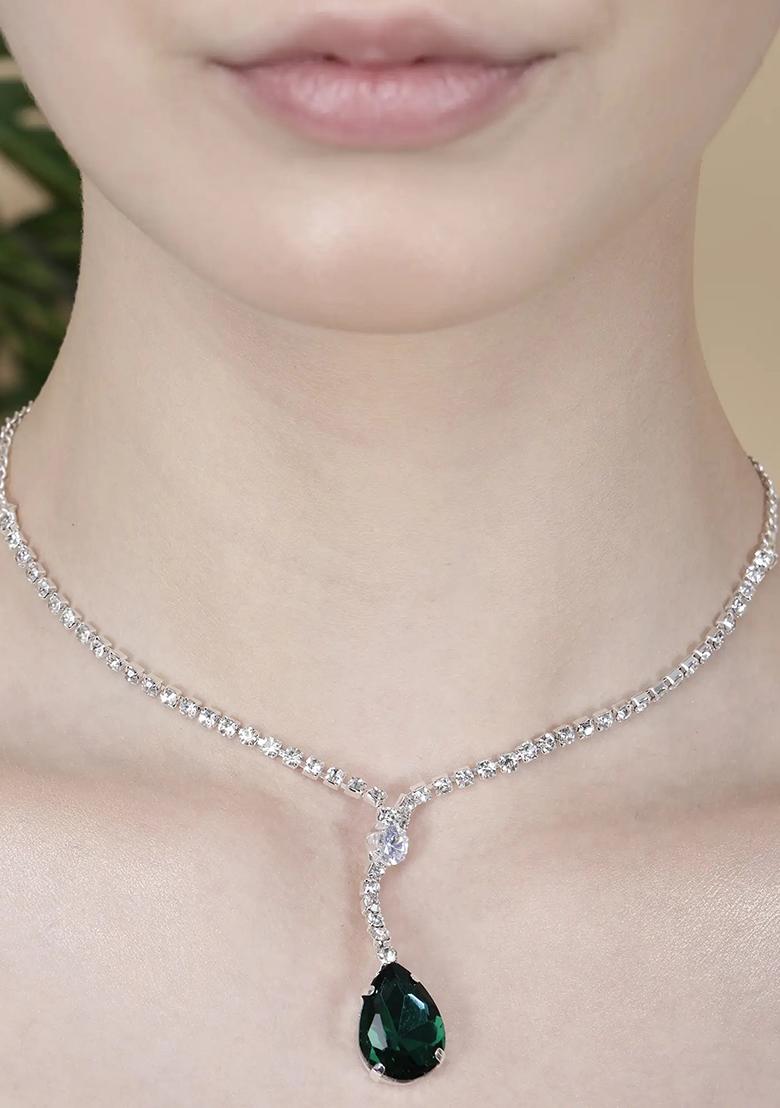 Ad Green Single Drop Pendant Single Line Necklace For Women