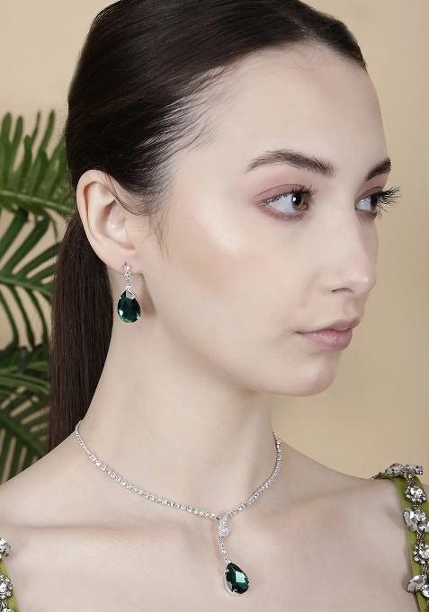 Ad Green Single Drop Pendant Single Line Necklace For Women