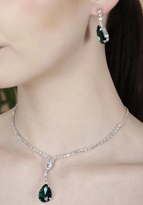 Ad Green Single Drop Pendant Single Line Necklace For Women