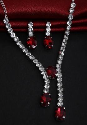 Red 3 Oval Stone Ad Necklace For Women