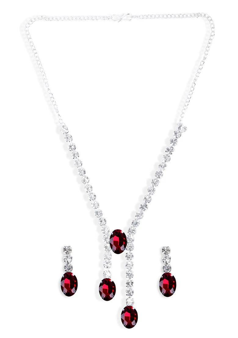 Red 3 Oval Stone Ad Necklace For Women