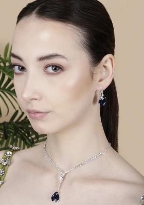 Ad Blue Single Drop Pendant Single Line Necklace For Women