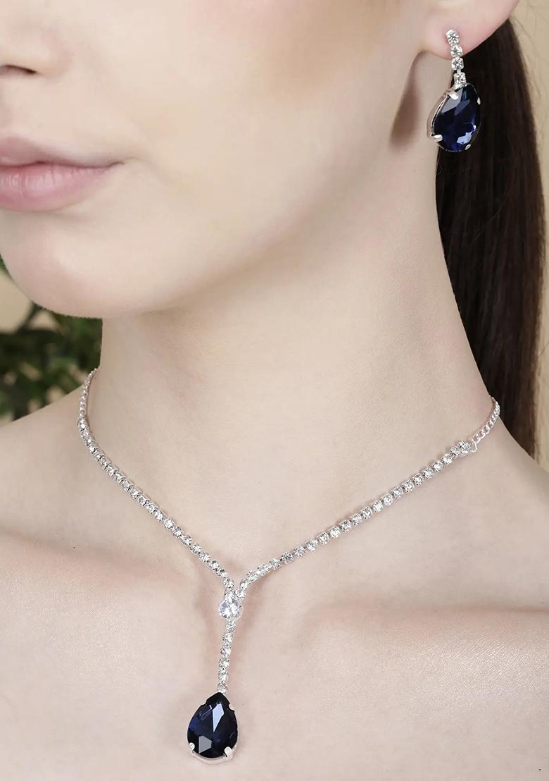 Ad Blue Single Drop Pendant Single Line Necklace For Women