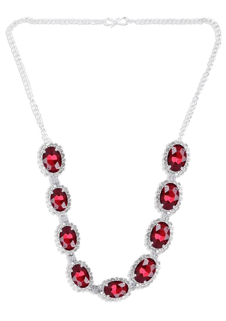 Red 9 Round Stone Ad Necklace Set For Women
