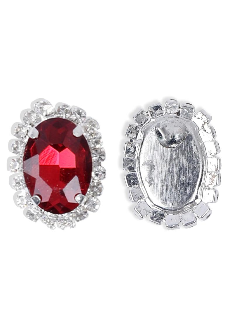 Red 9 Round Stone Ad Necklace Set For Women