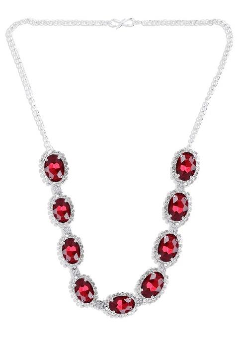 Red 9 Round Stone Ad Necklace Set For Women