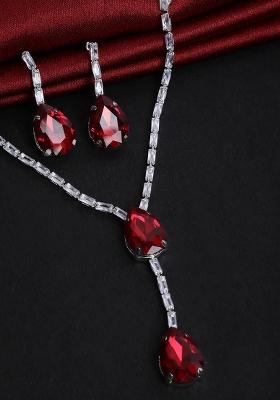 Ad Red Double Drop Pendant Single Line Necklace For Women