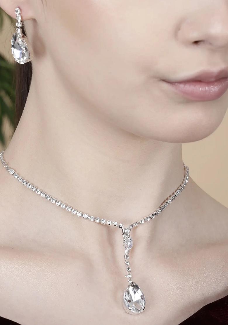 Ad White Single Drop Pendant Single Line Necklace For Women