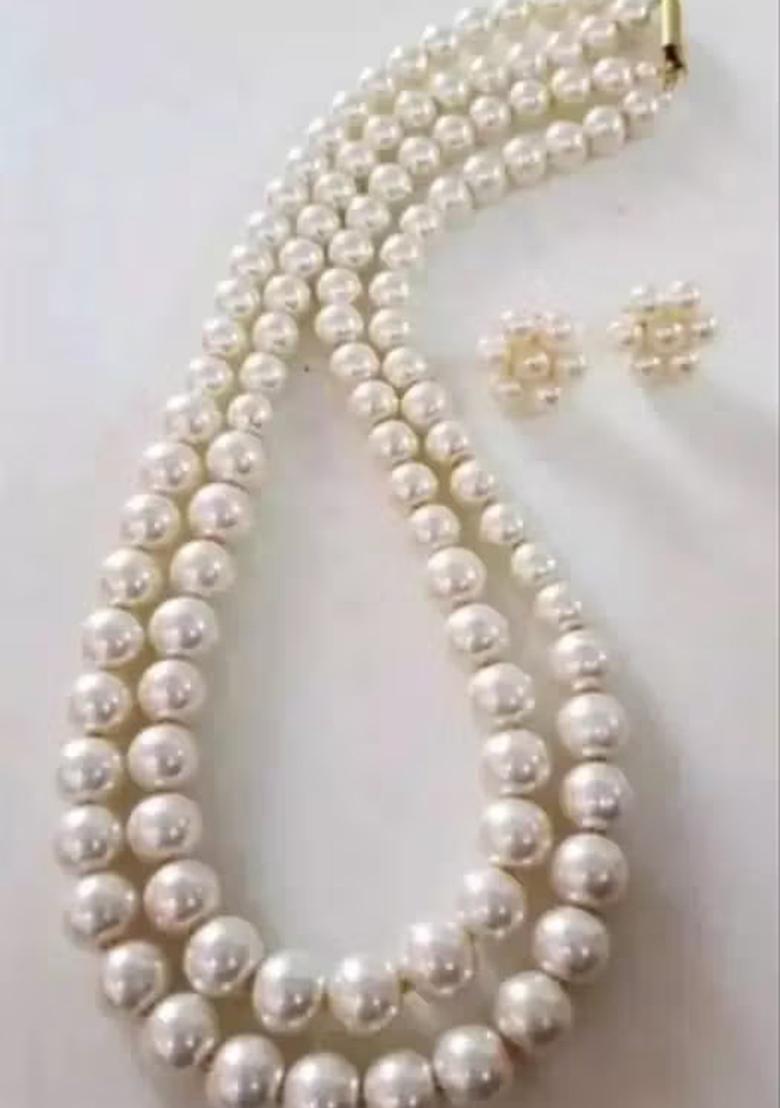 White Beads Double Layer Long Necklace For Women