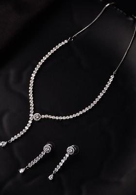 Rhodium Plated Cubic Zirconia Studded Jewellery Set