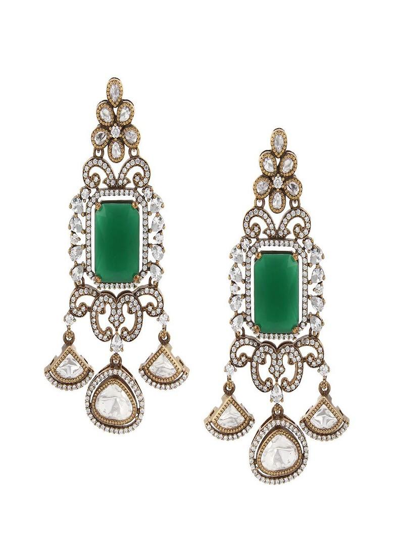 Gold Plated Emerald Studdedand Pearls Beaded Jewellery Set