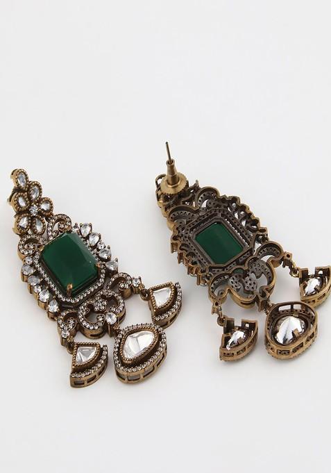 Gold Plated Emerald Studdedand Pearls Beaded Jewellery Set