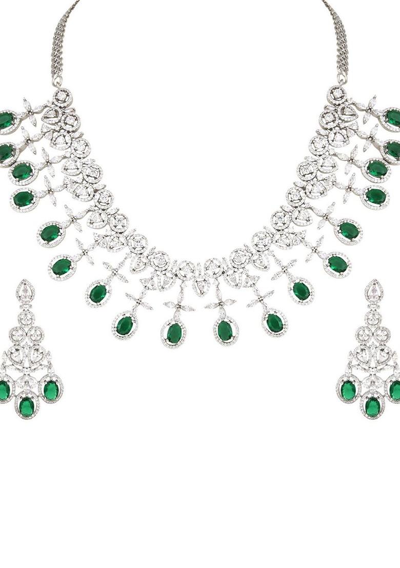 Celestial Rhodium Plated Cubic Zirconia Studded Jewellery Set