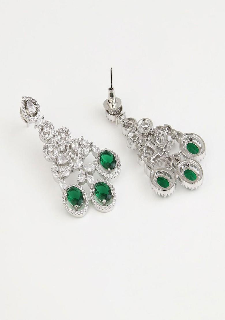 Celestial Rhodium Plated Cubic Zirconia Studded Jewellery Set