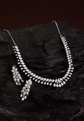 Moonlit Rhodium Plated Diamond Studded Jewellery Set