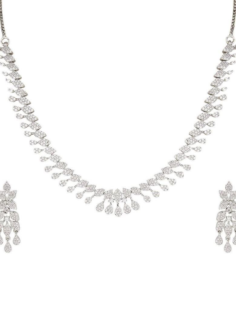 Moonlit Rhodium Plated Diamond Studded Jewellery Set