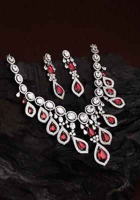 Rhodium Plated Cubic Zirconia Studded Jewellery Set