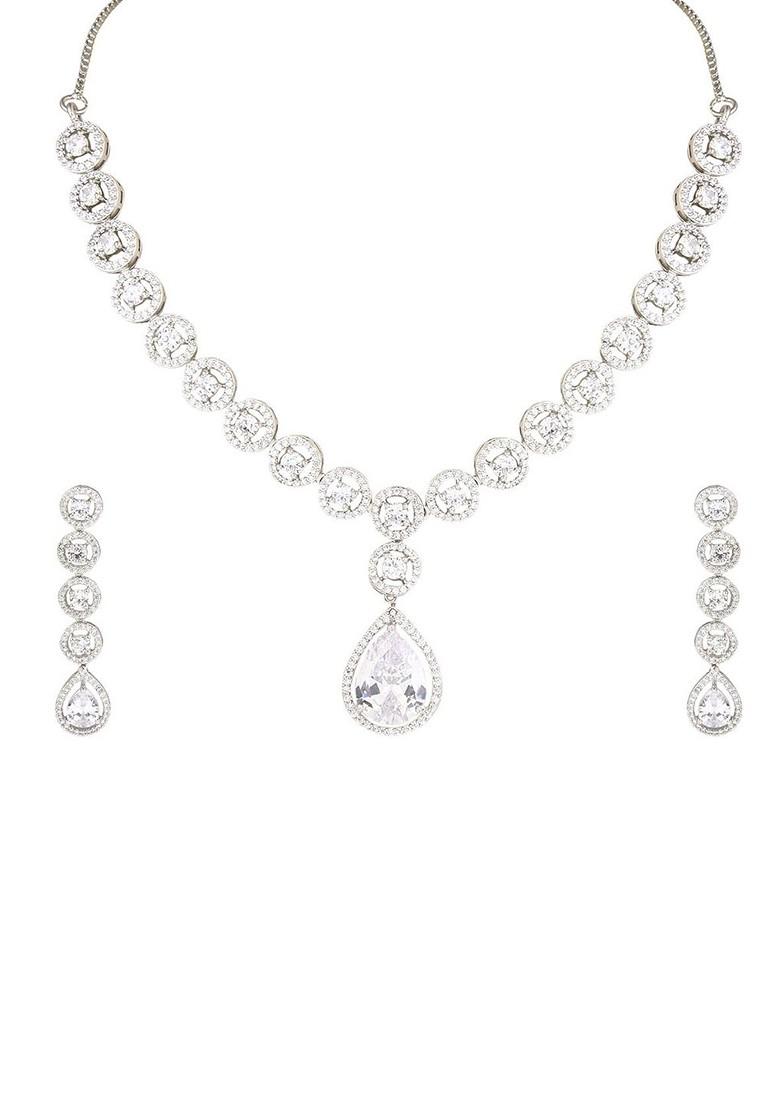 Rhodium Plated Cubic Zirconia Studded Jewellery Set