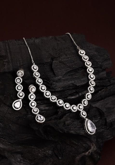 Rhodium Plated Cubic Zirconia Studded Jewellery Set