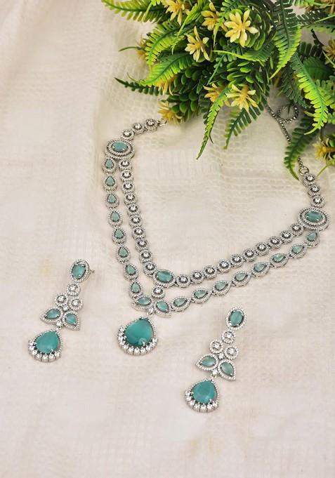 Rhodium Plated Cubic Zirconia Studded Jewellery Set