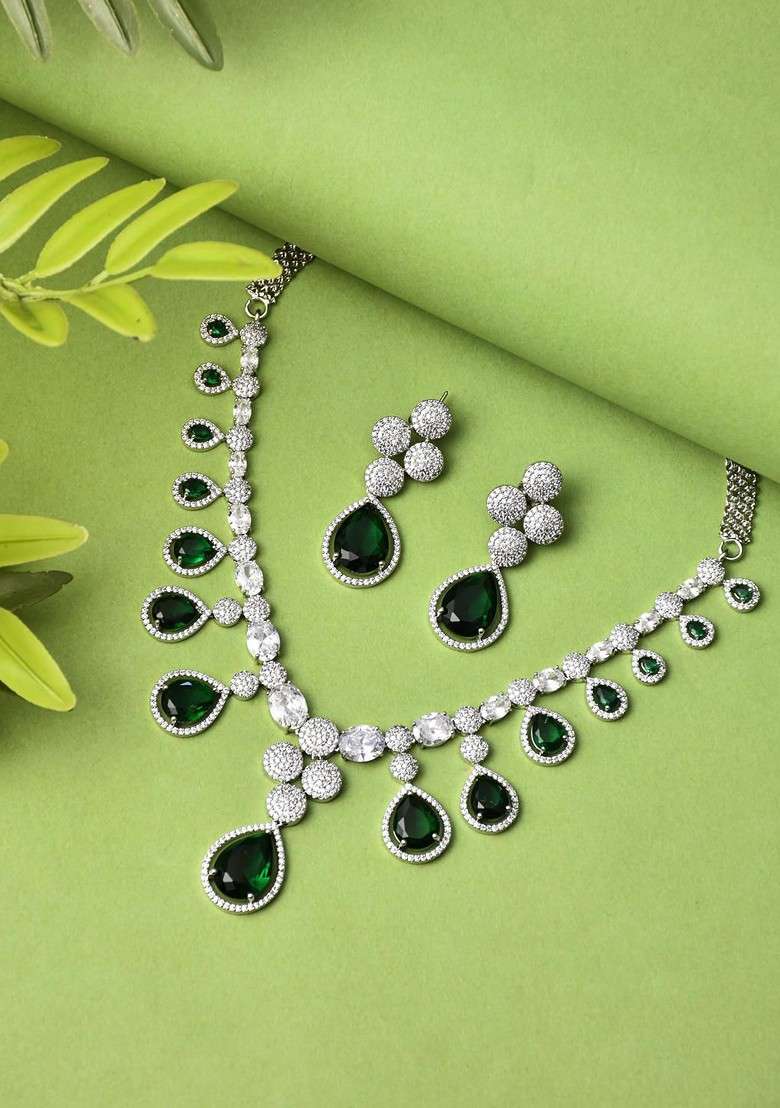 Rhodium Plated Cubic Zirconia Studded Jewellery Set - Indya