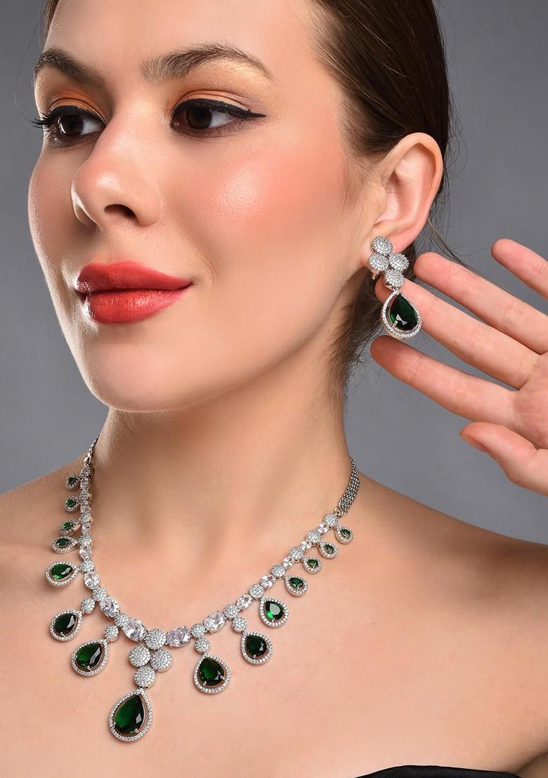 Rhodium Plated Cubic Zirconia Studded Jewellery Set