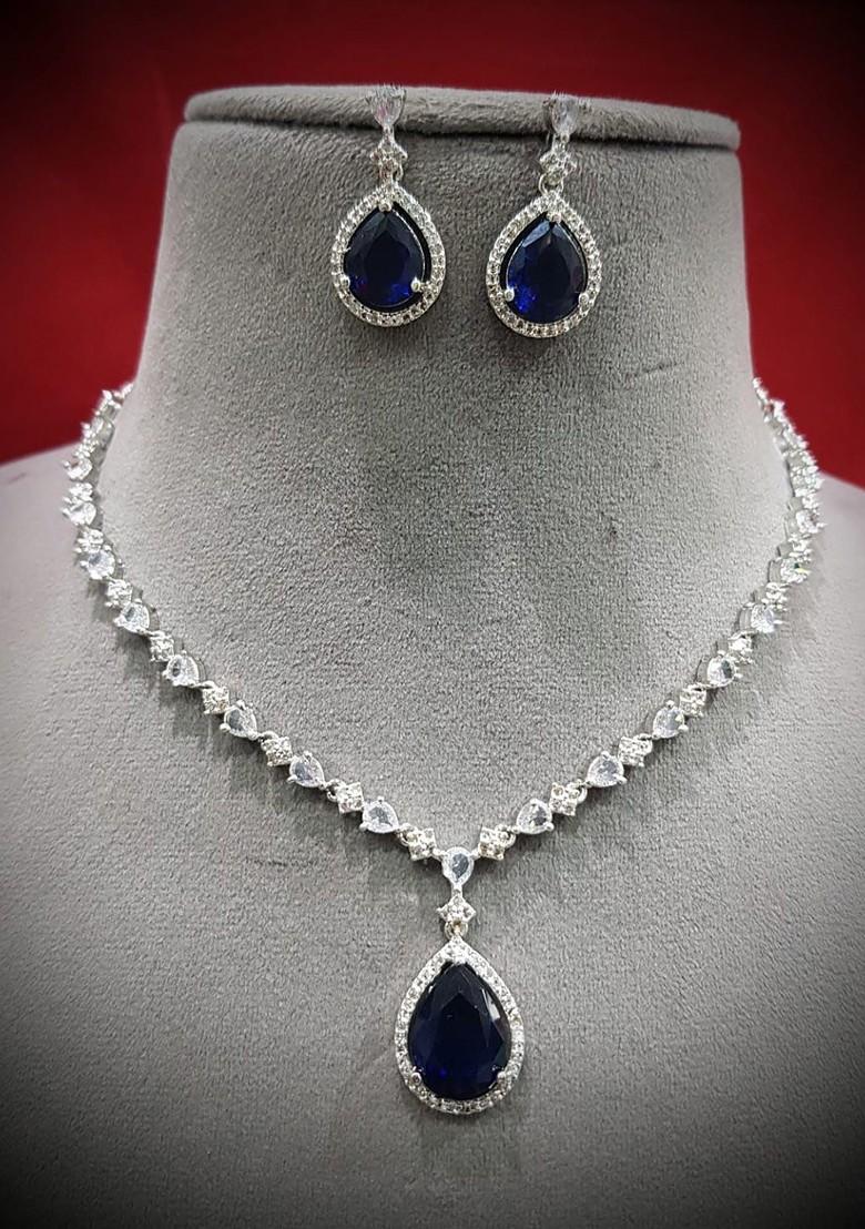 Silver Plated American Diamond Studded Elegant Jewellery Set