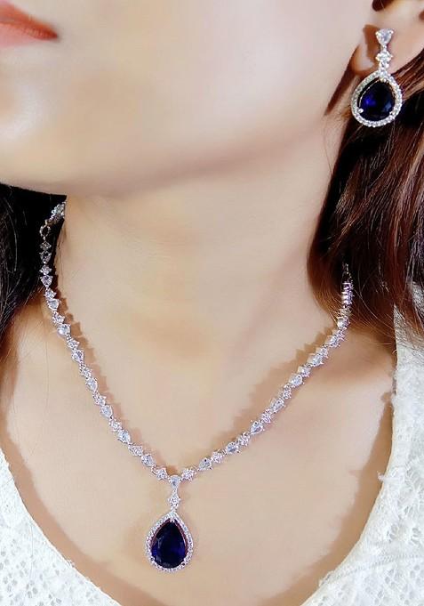Silver Plated American Diamond Studded Elegant Jewellery Set