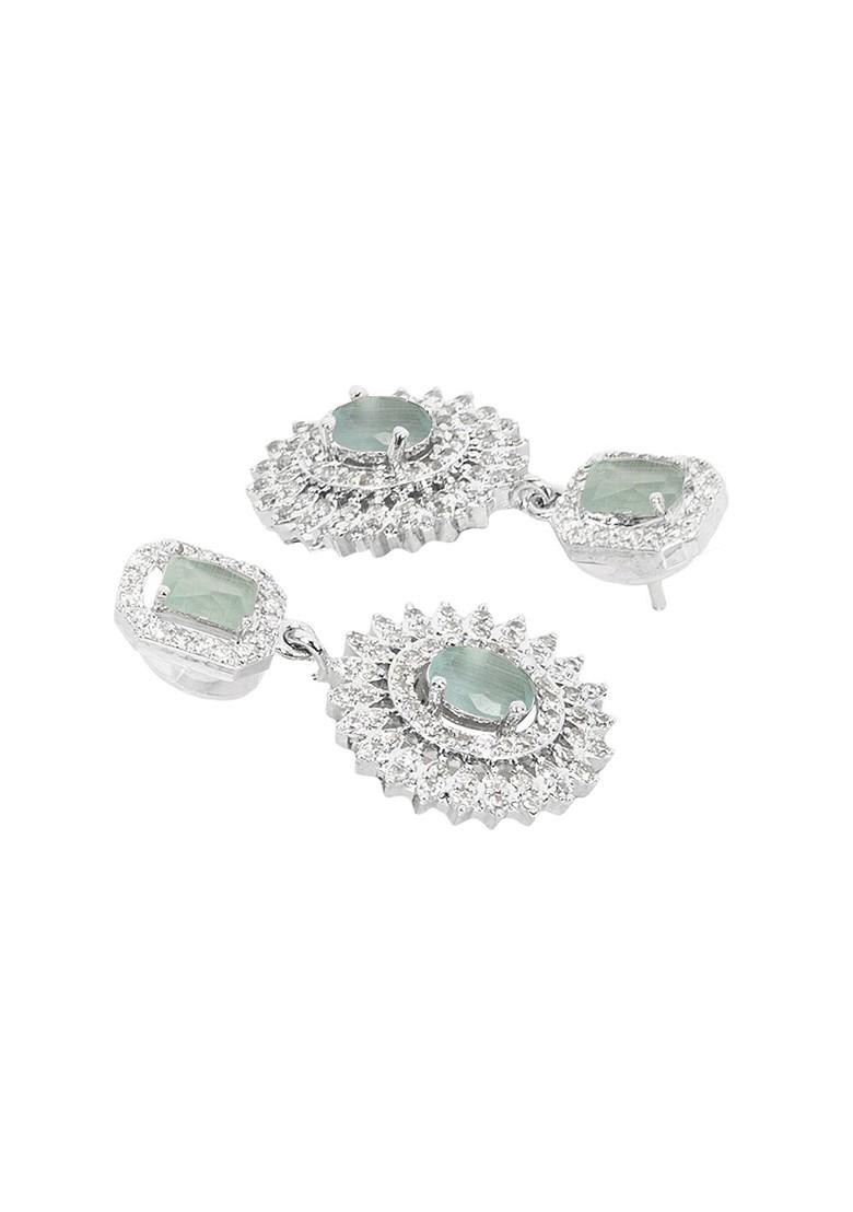 Silver Plated Ad Stone Studded And Beaded Jewellery Set