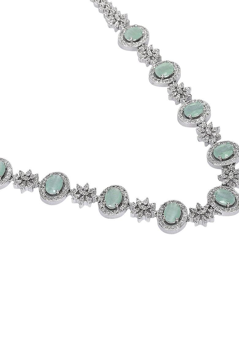 Silver Plated Ad Stone Studded And Beaded Jewellery Set