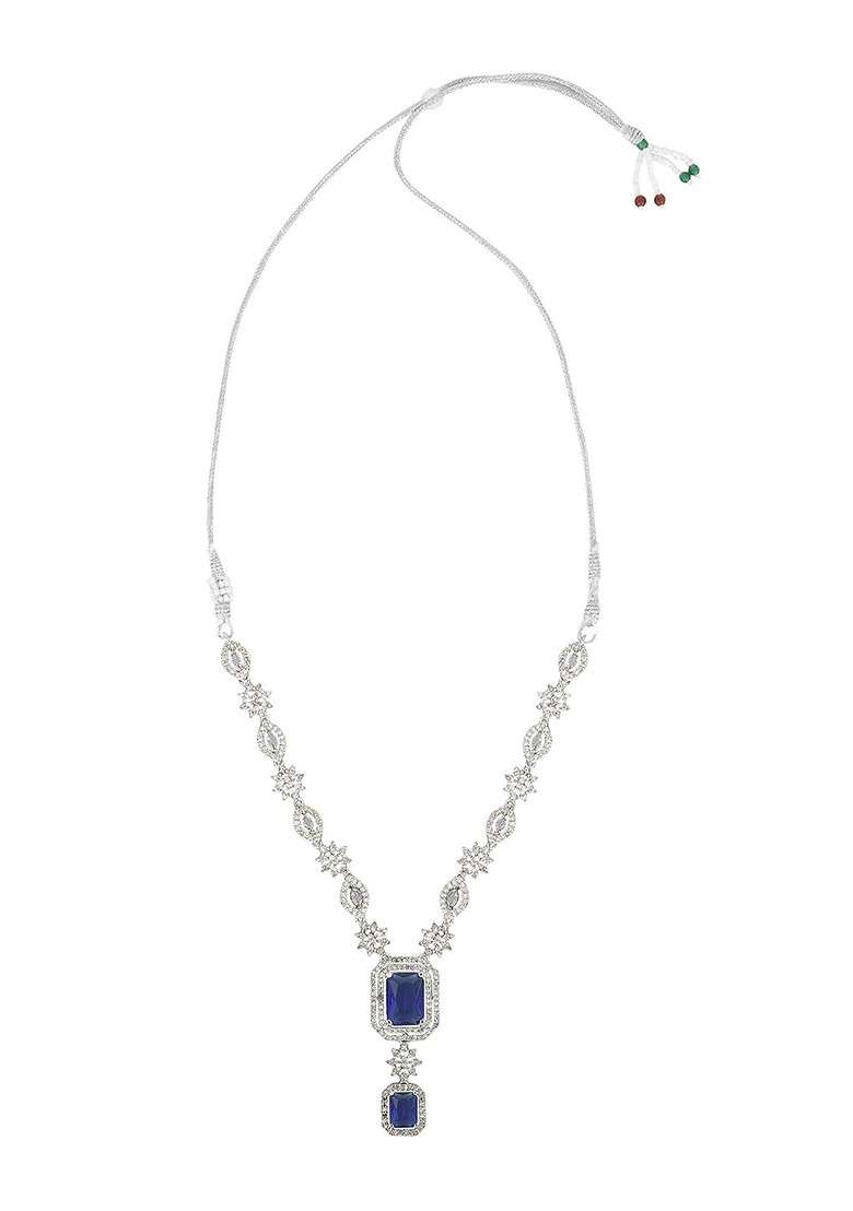 Silver Plated American Diamond Stone Studded Jewellery Set - Indya