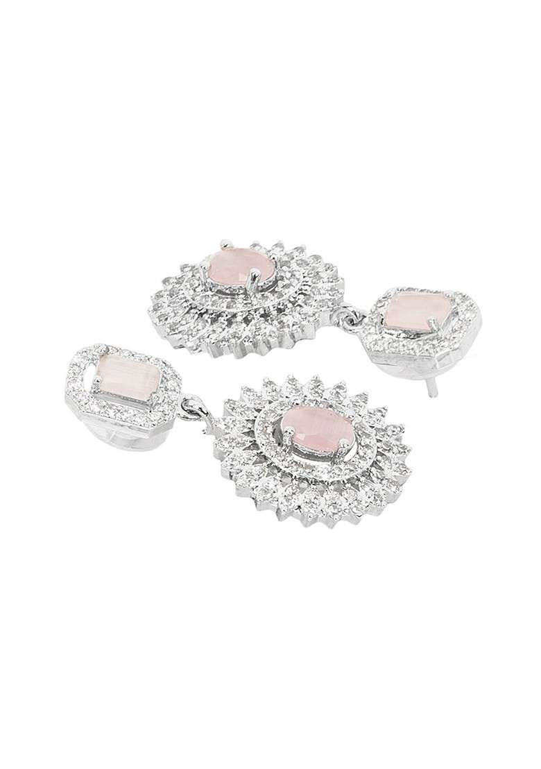 Pink Silver Plated American Diamond Stone Studded Jewellery Set - Indya