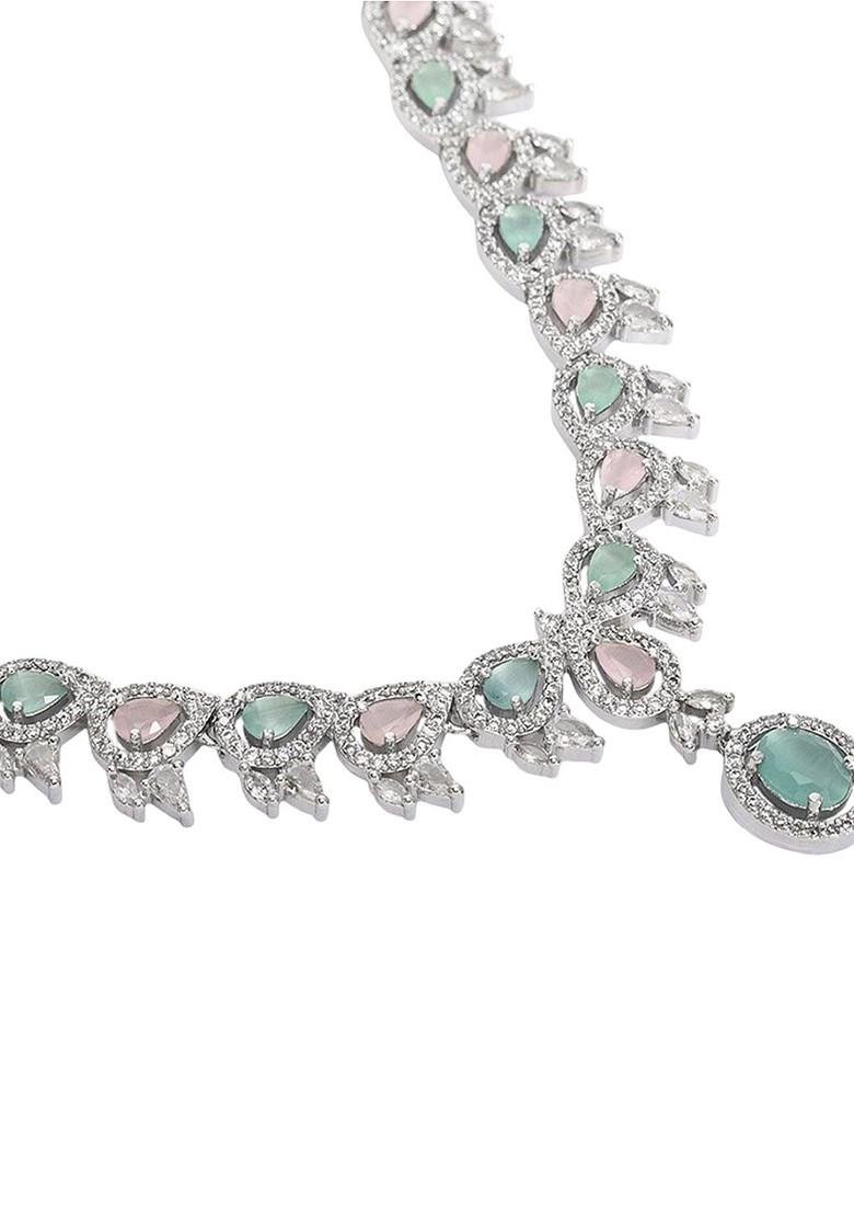 Silver Plated American Diamond Stone Studded Jewellery Set