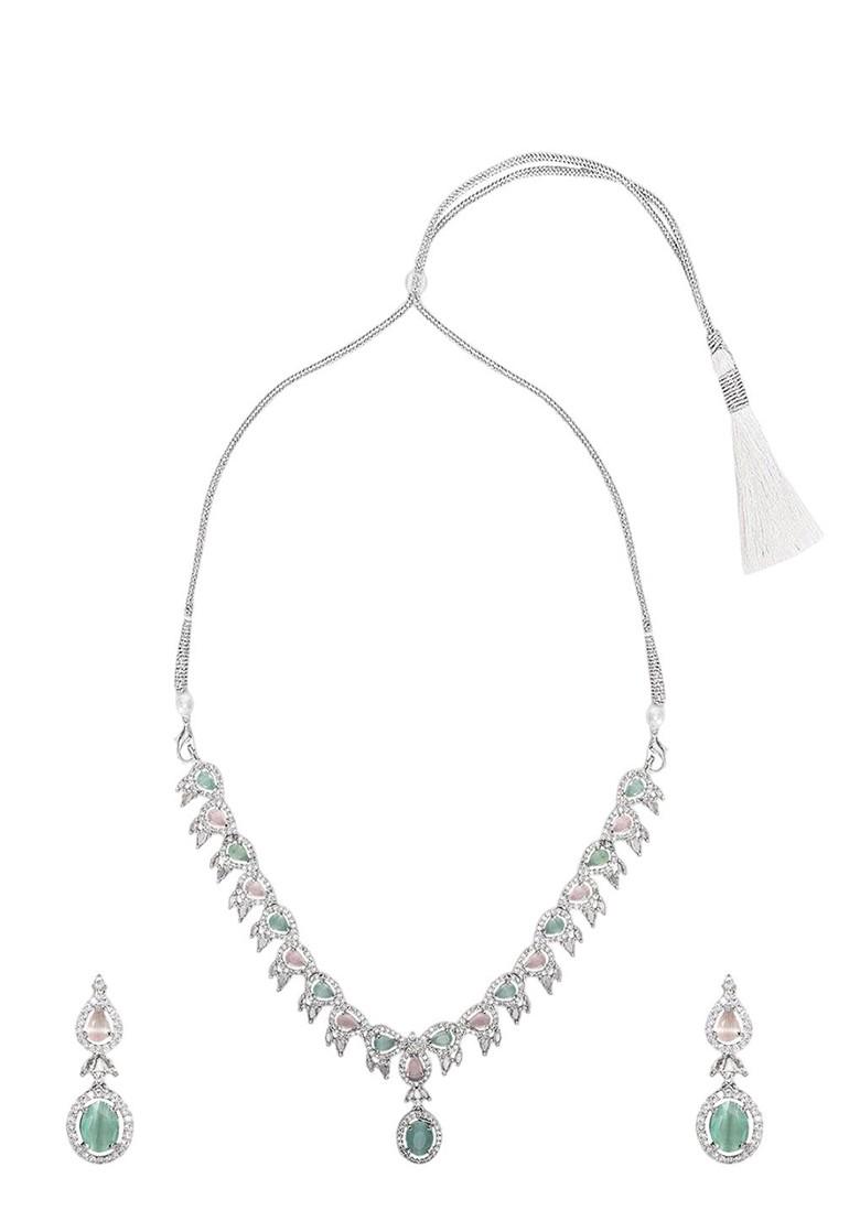 Silver Plated American Diamond Stone Studded Jewellery Set