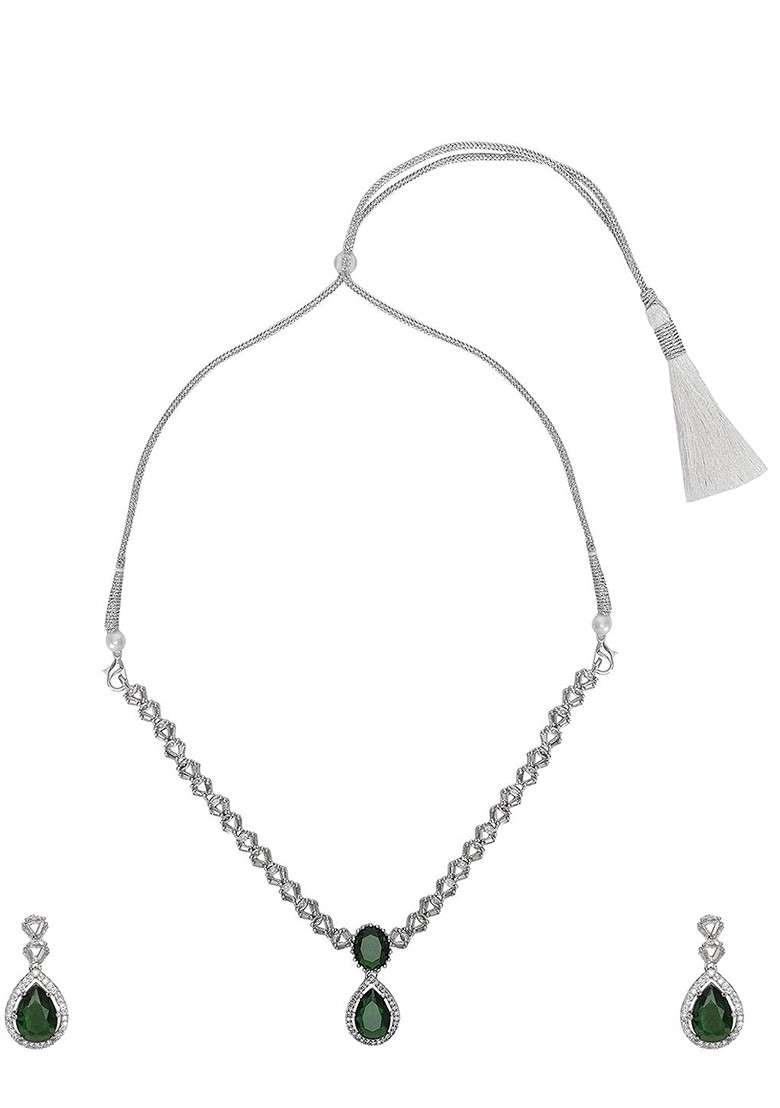 Silver Plated Ad Studded Jewellery Set - Indya