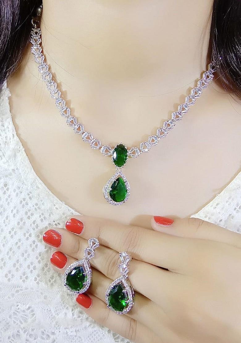 Silver Plated Ad Studded Jewellery Set