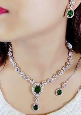 Silver Plated American Stone Studded Jewellery Set