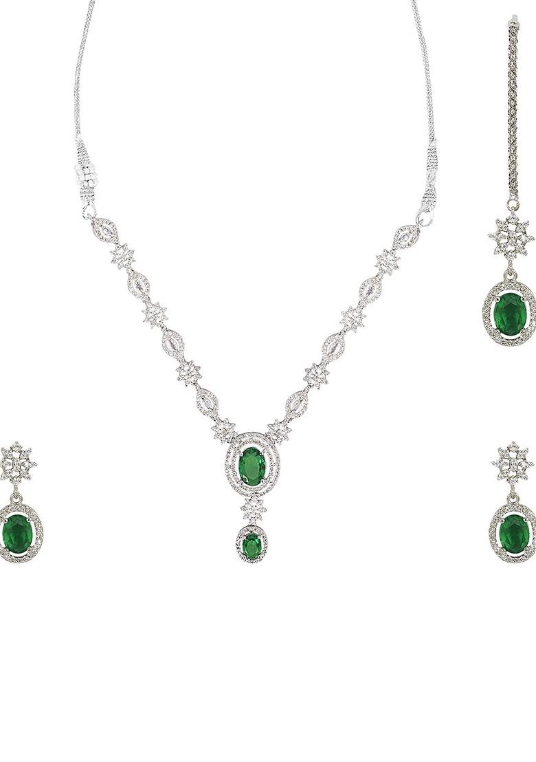 Silver Plated American Stone Studded Jewellery Set
