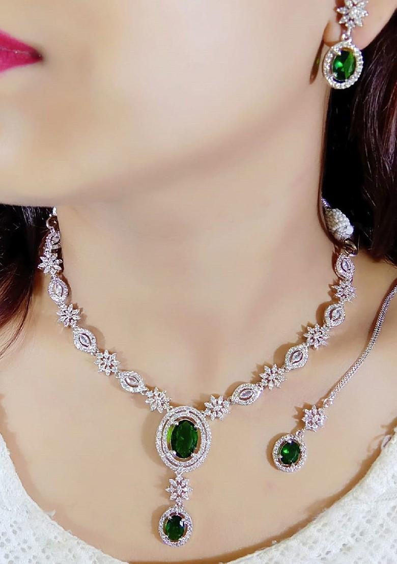 Silver Plated American Stone Studded Jewellery Set