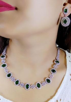 Silver Plated American Diamond Studded Jewellery Set