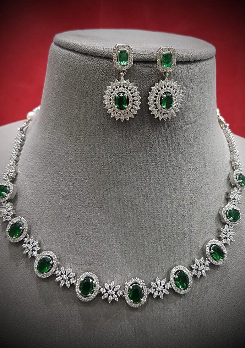 Silver Plated American Diamond Studded Jewellery Set